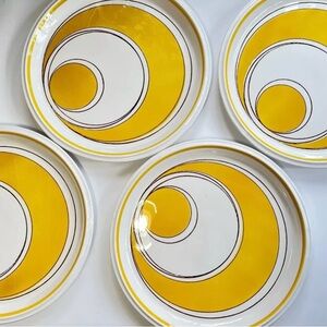MCM MOD Vintage Yellow Circle Mikasa 6 dinner plate set